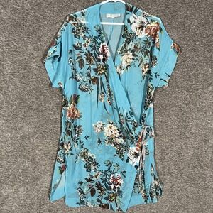 Bryn‎ Walker Kimono Cardigan Womens Medium Blue Floral Wrap Sheer Made USA